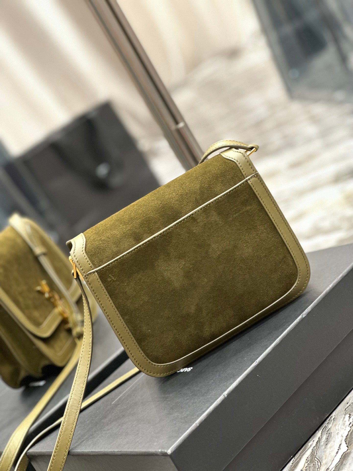 Saint Laurent Solferino Small Satchel in Olive Green Suede