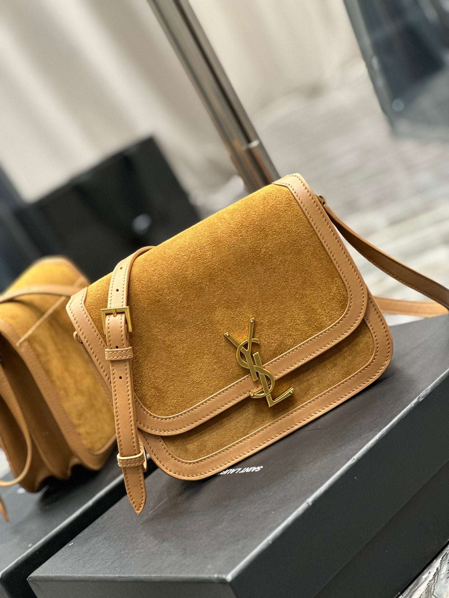Saint Laurent Solferino Medium Satchel Bag in Suede and Leather - Tan