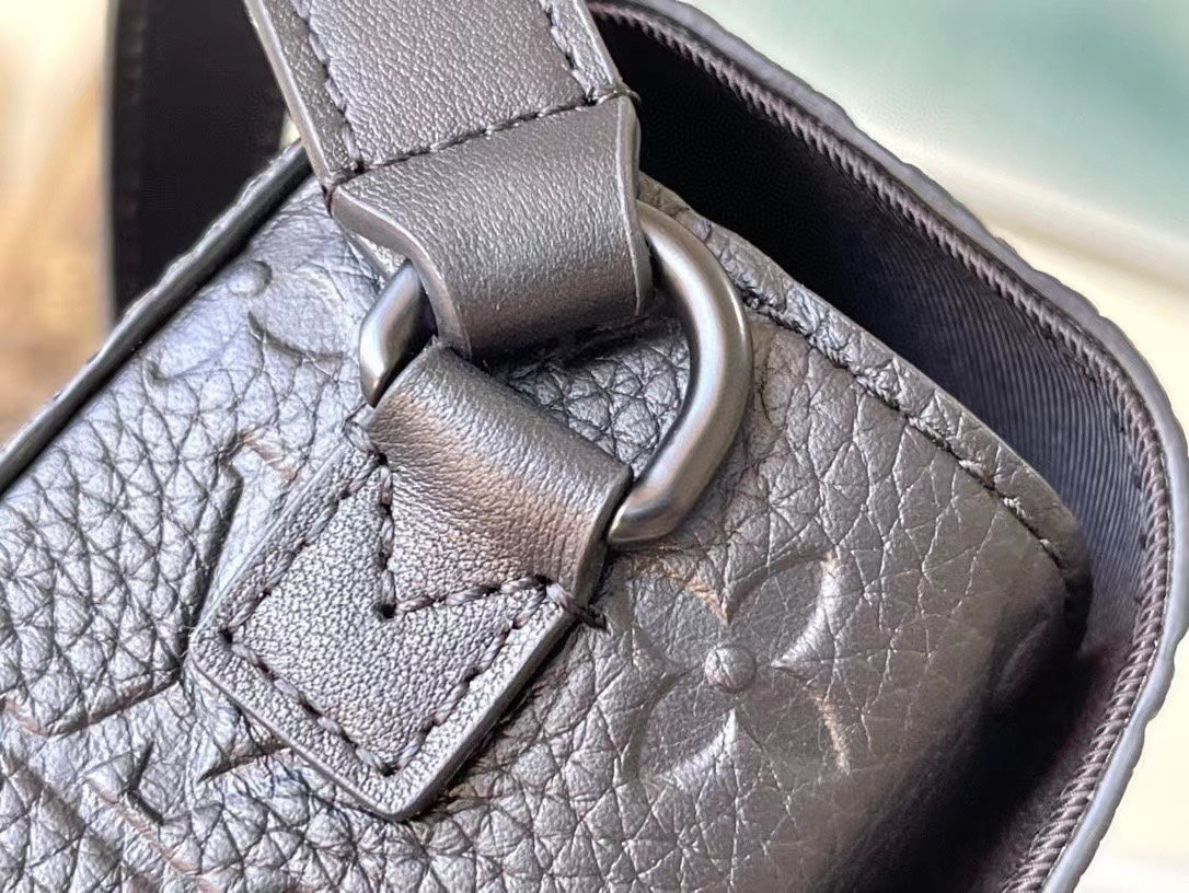 Louis Vuitton Matte Black Embossed Leather Crossbody Bag with Chain Detail