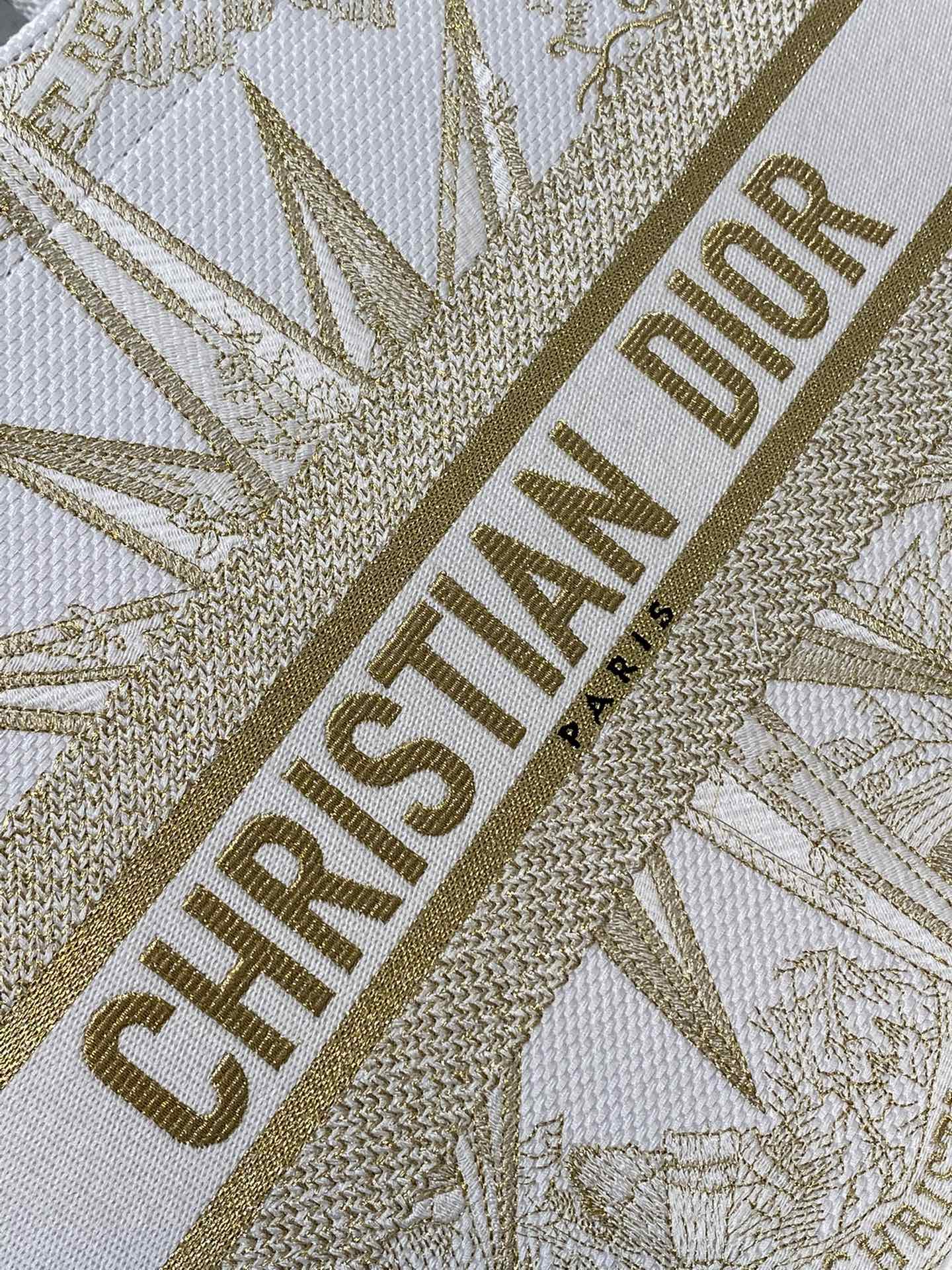 Dior Luxury Gold Celestial Star Embroidered Canvas Top Handle Tote Bag