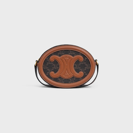 Celine Oval Bag Cuir Triomphe in Triomphe Canvas and Calfskin Tan
