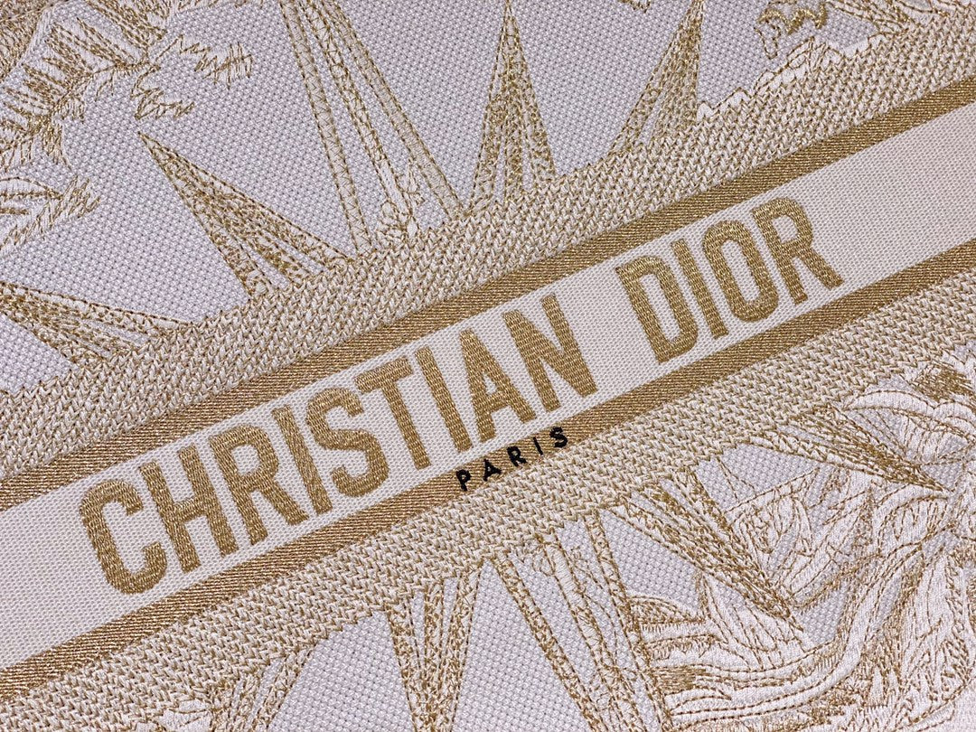 Christian Dior Medium Book Tote - Gold & White Rêve d'Infini Embroidered Canvas