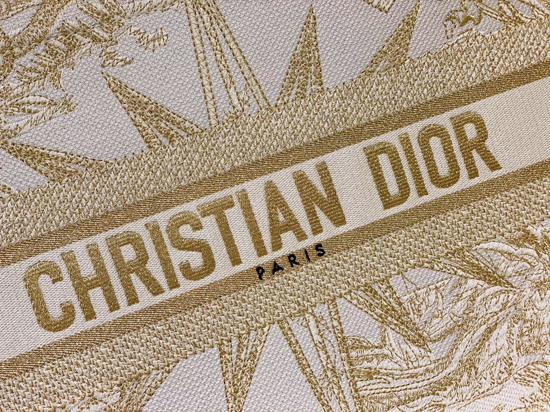 Dior Beige Embroidered Star Canvas Tote Bag Classic Luxury Top-Handle Handbag