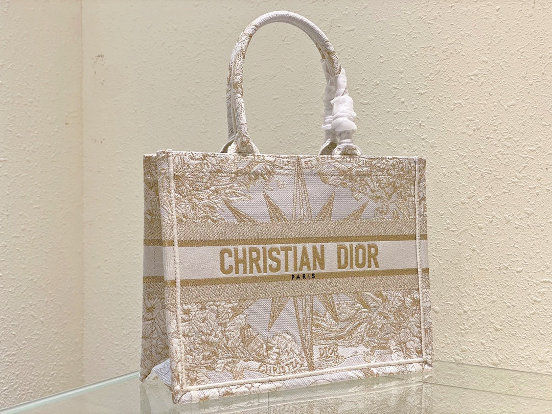 Dior Beige Embroidered Star Canvas Tote Bag Classic Luxury Top-Handle Handbag