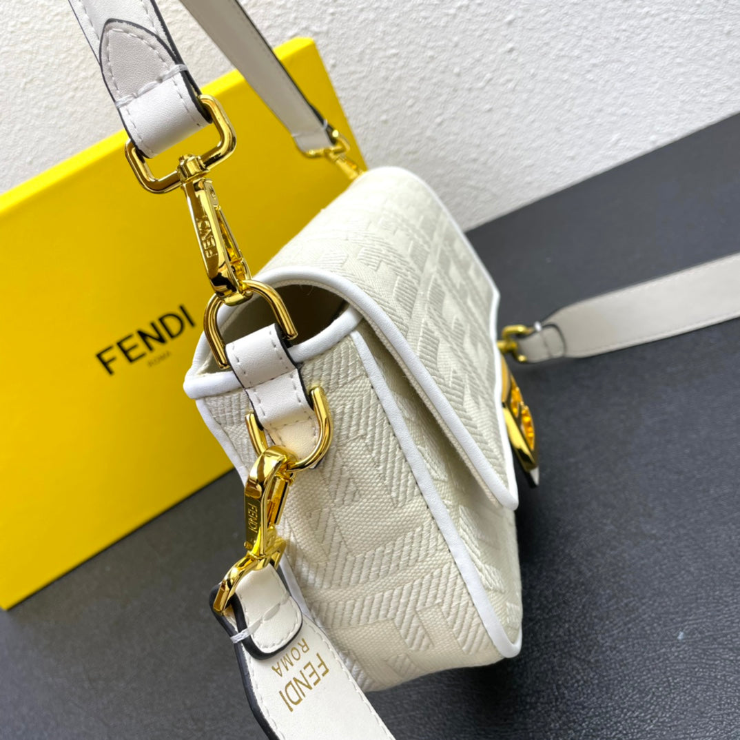 Fendi Baguette Bag - Cream FF Embossed Canvas with Gold Hardware - 26cm
