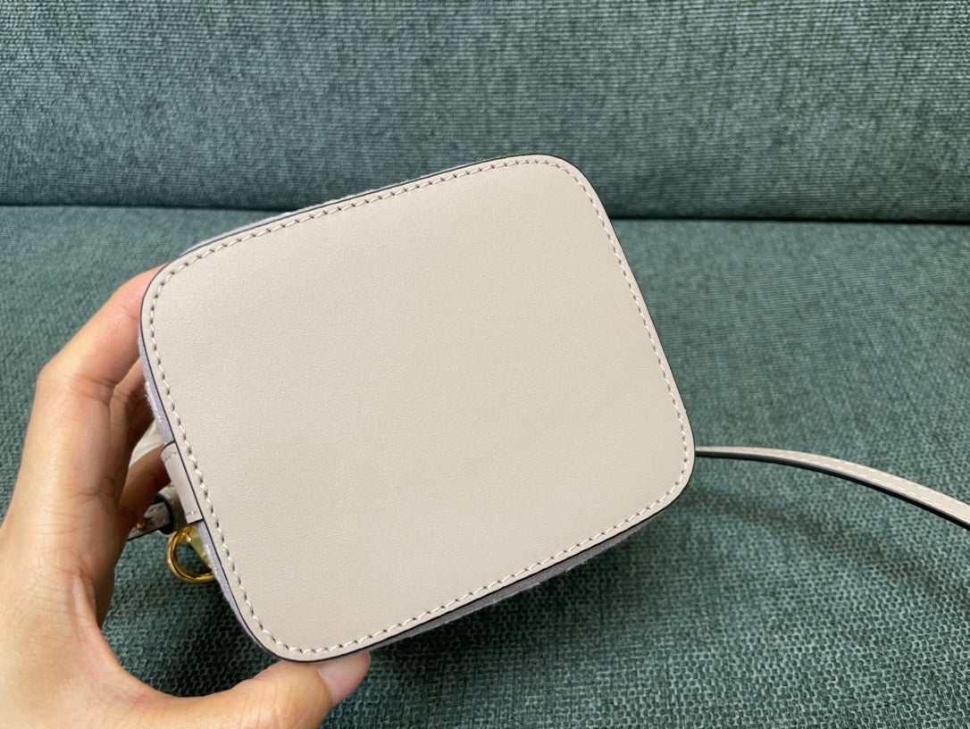 Fendi Mon Tresor Mini Bucket Bag in White and Grey FF Canvas with Braided Handle