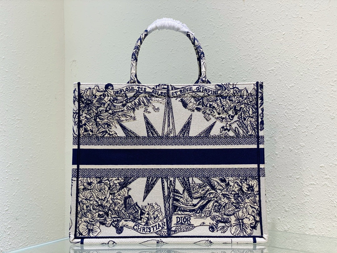 Christian Dior Large Book Tote Blue and White Constellation Embroidery Bag