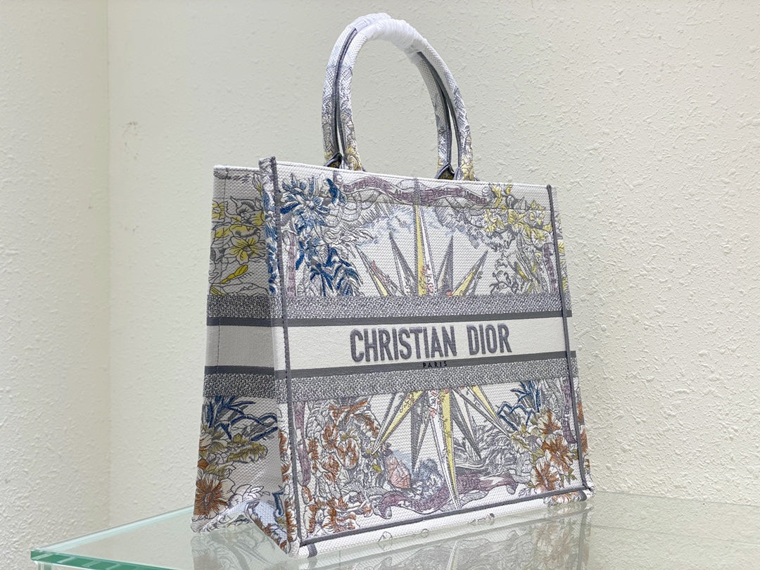 Dior Vintage Star Compass Embroidered Canvas Tote Bag Top Handle Purse