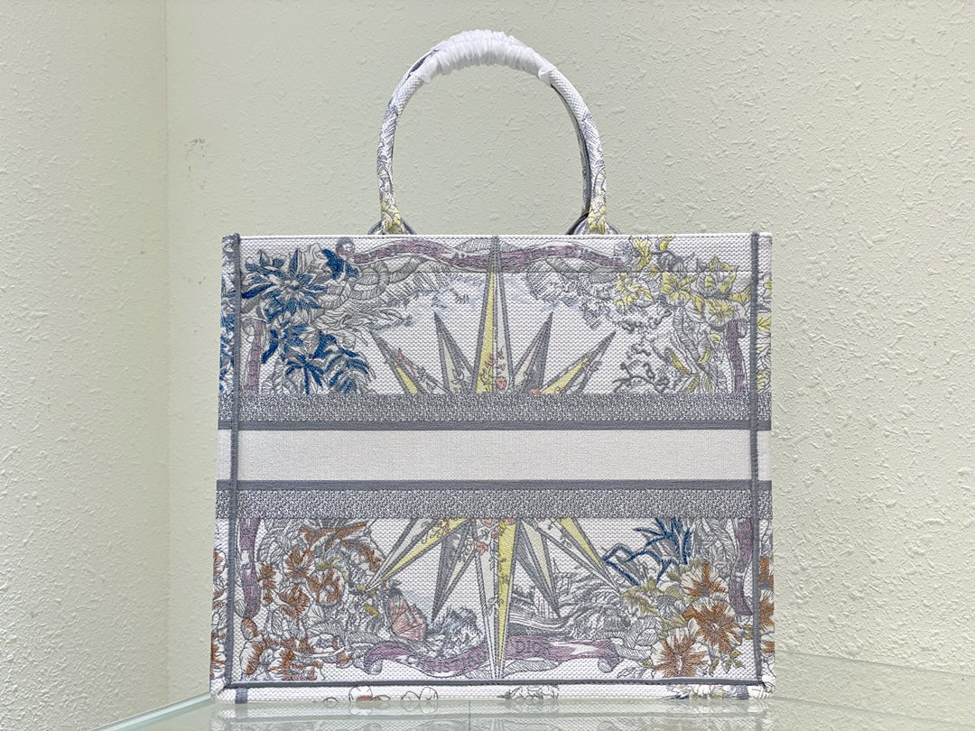 Dior Vintage Star Compass Embroidered Canvas Tote Bag Top Handle Purse