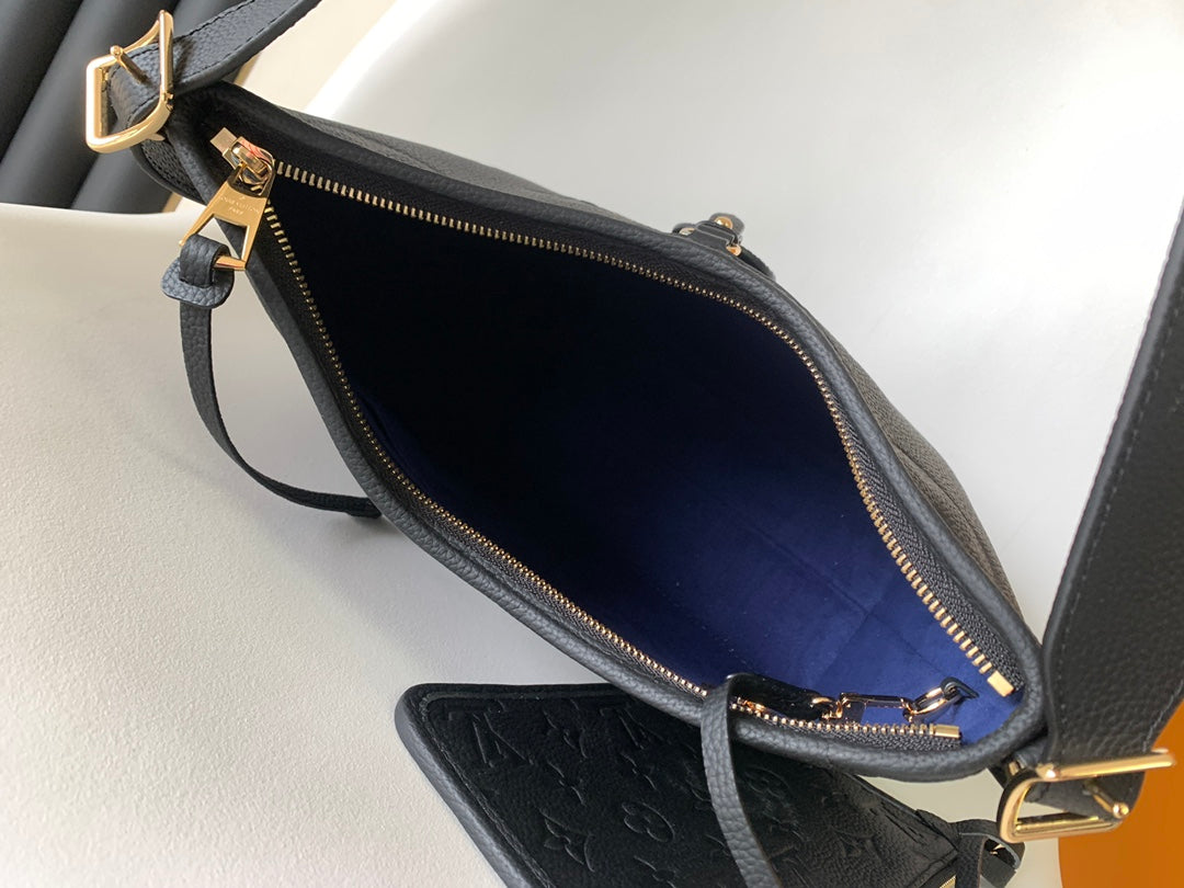 Louis Vuitton Black Embossed Shoulder Bag Textured Leather Hobo Purse