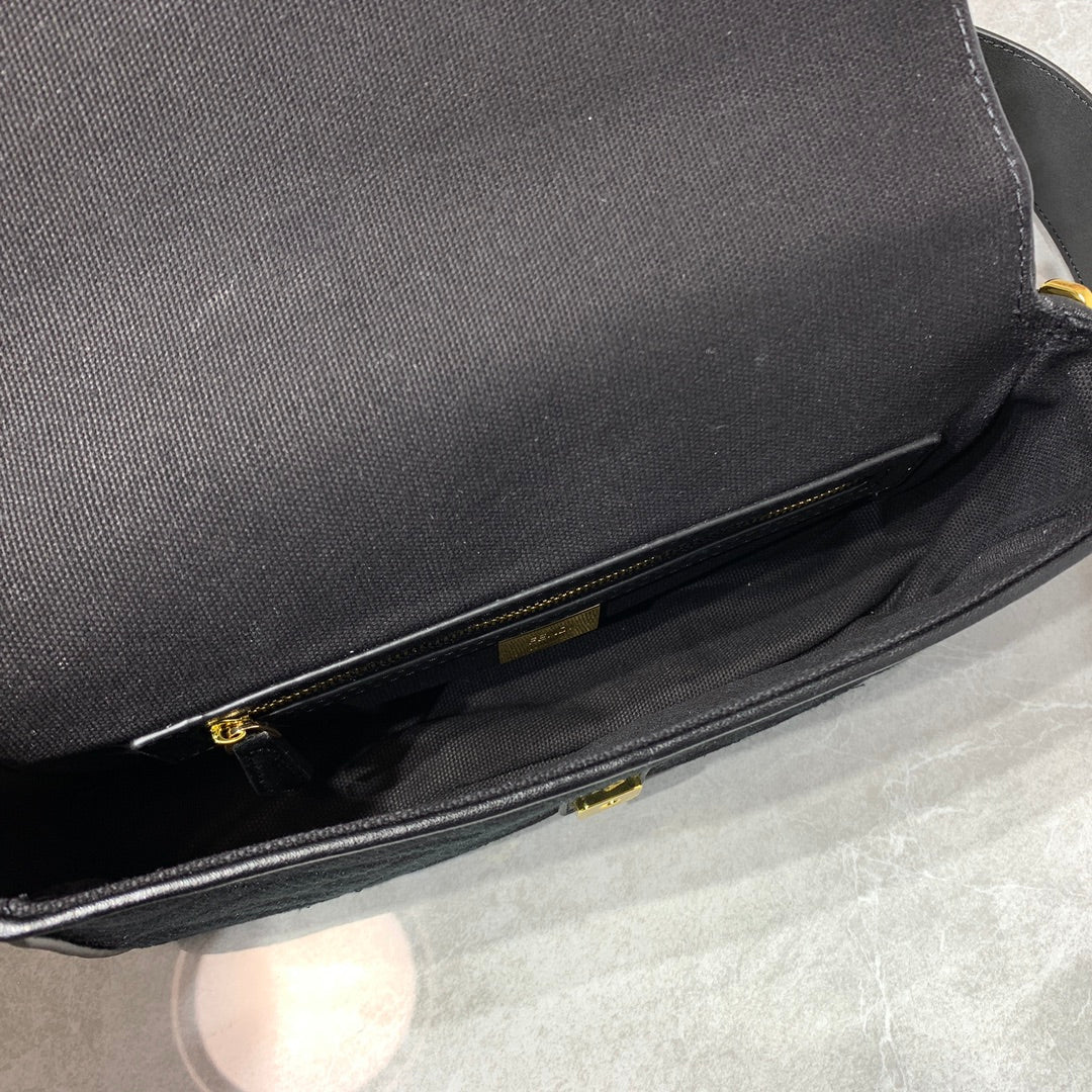 Fendi Baguette Black FF Monogram Fabric Shoulder Bag