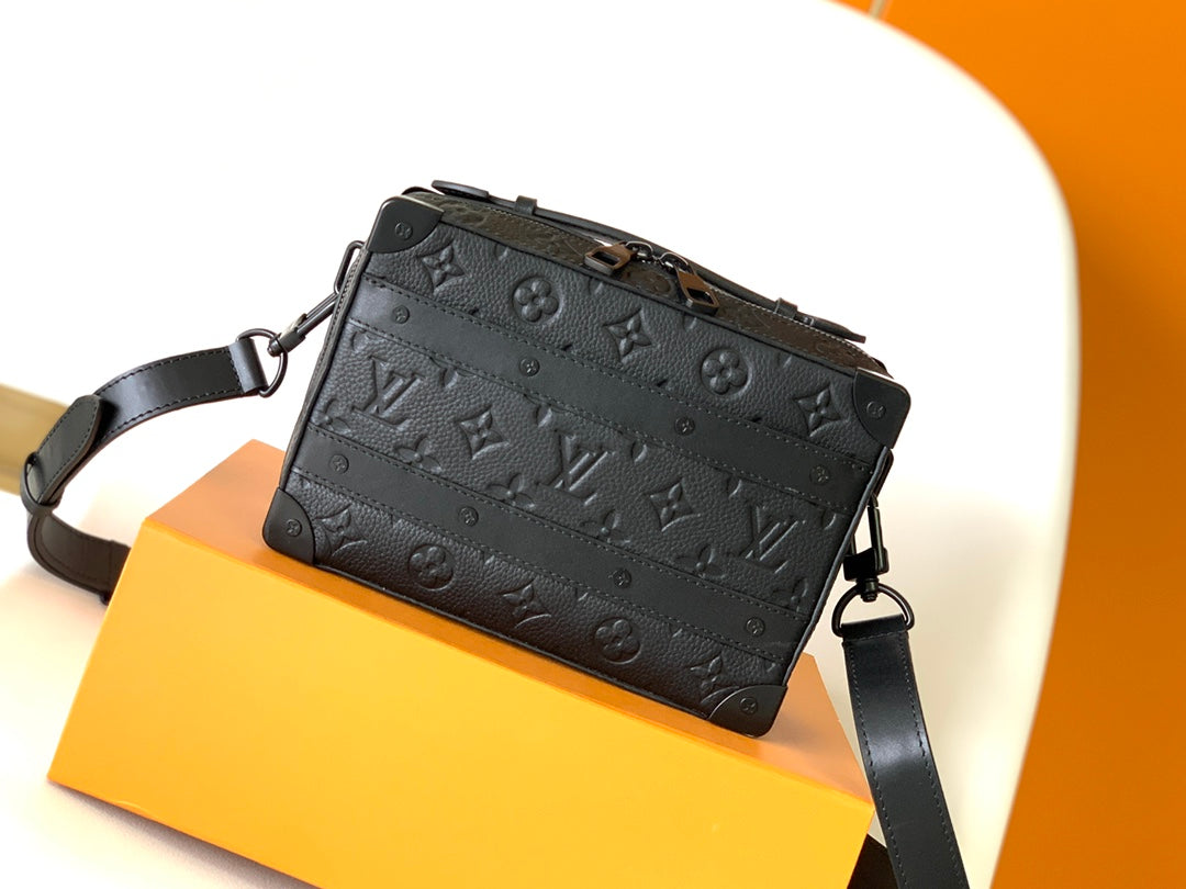 Louis Vuitton Luxury Matte Black Monogram Embossed Trunk Crossbody Bag