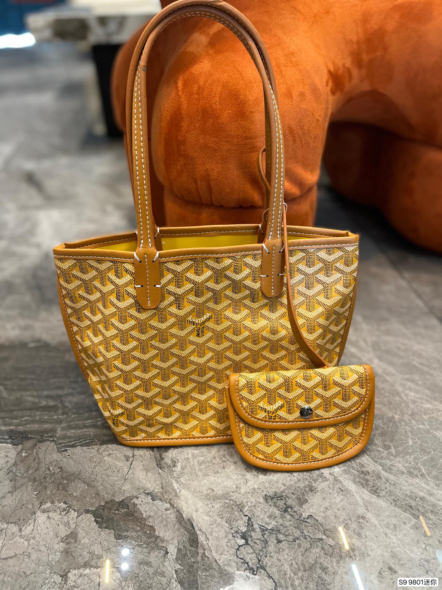 Gogy Classic Chevron Pattern Orange Tote Bag with Pouch Shoulder Handbag