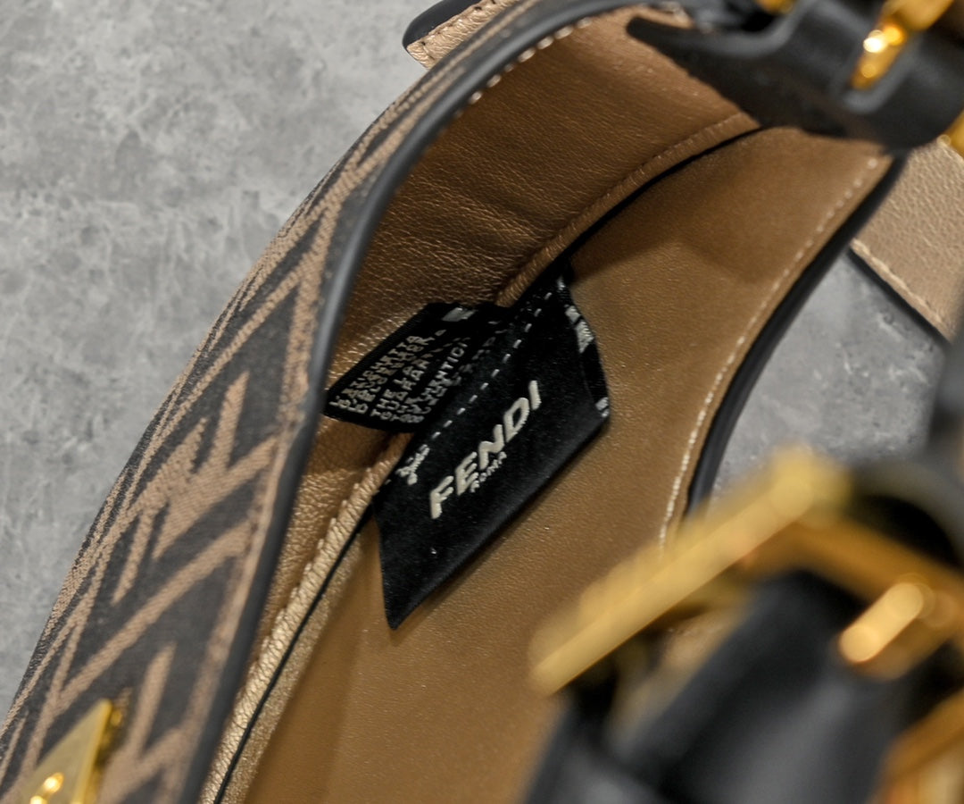 Fendi FF Monogram Canvas Crescent Shoulder Bag with Gold-Tone Hardware