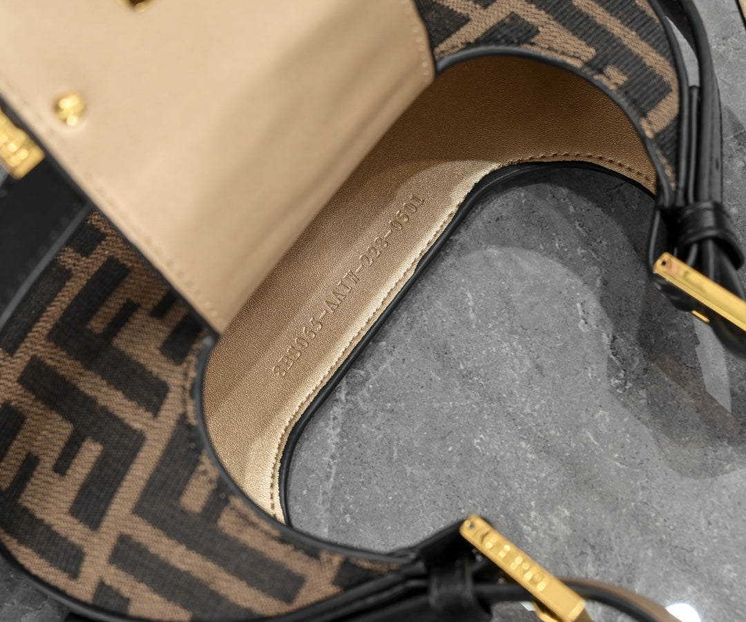 Fendi FF Monogram Canvas Crescent Shoulder Bag with Gold-Tone Hardware