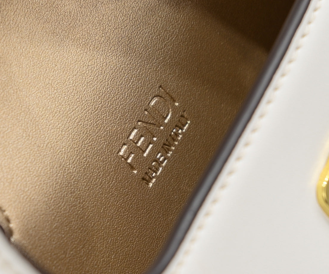 Fendi O'Lock Swing Bag in White Leather with Gold-Tone FF Logo