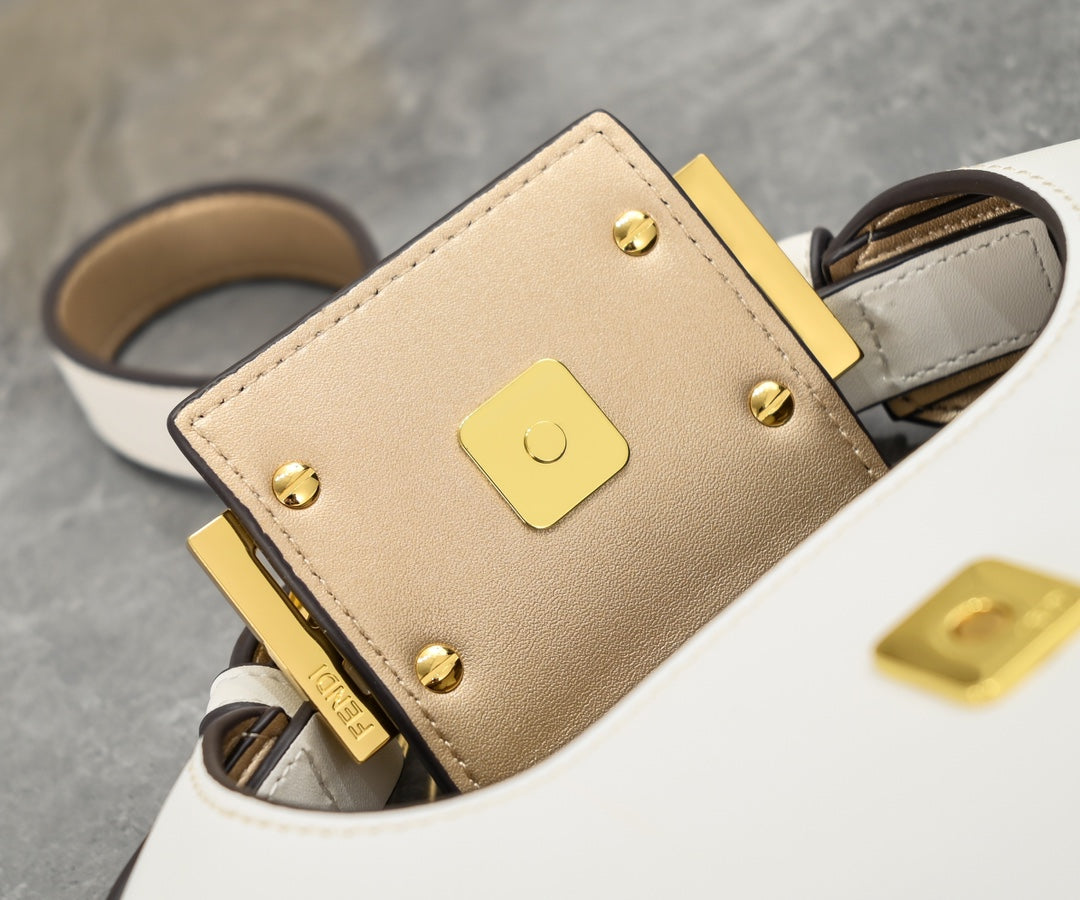 Fendi O'Lock Swing Bag in White Leather with Gold-Tone FF Logo