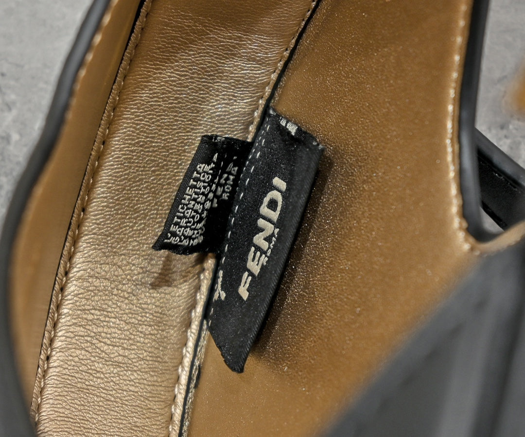 Fendi Small Black Leather Crescent Shoulder Bag with Gold FF Buckle