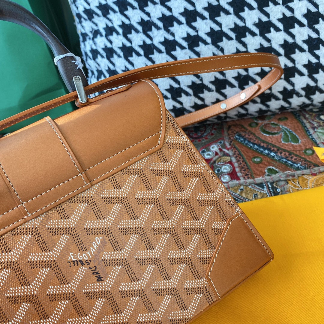 Gogy Classic Chevron Canvas and Leather Top Handle Crossbody Handbag