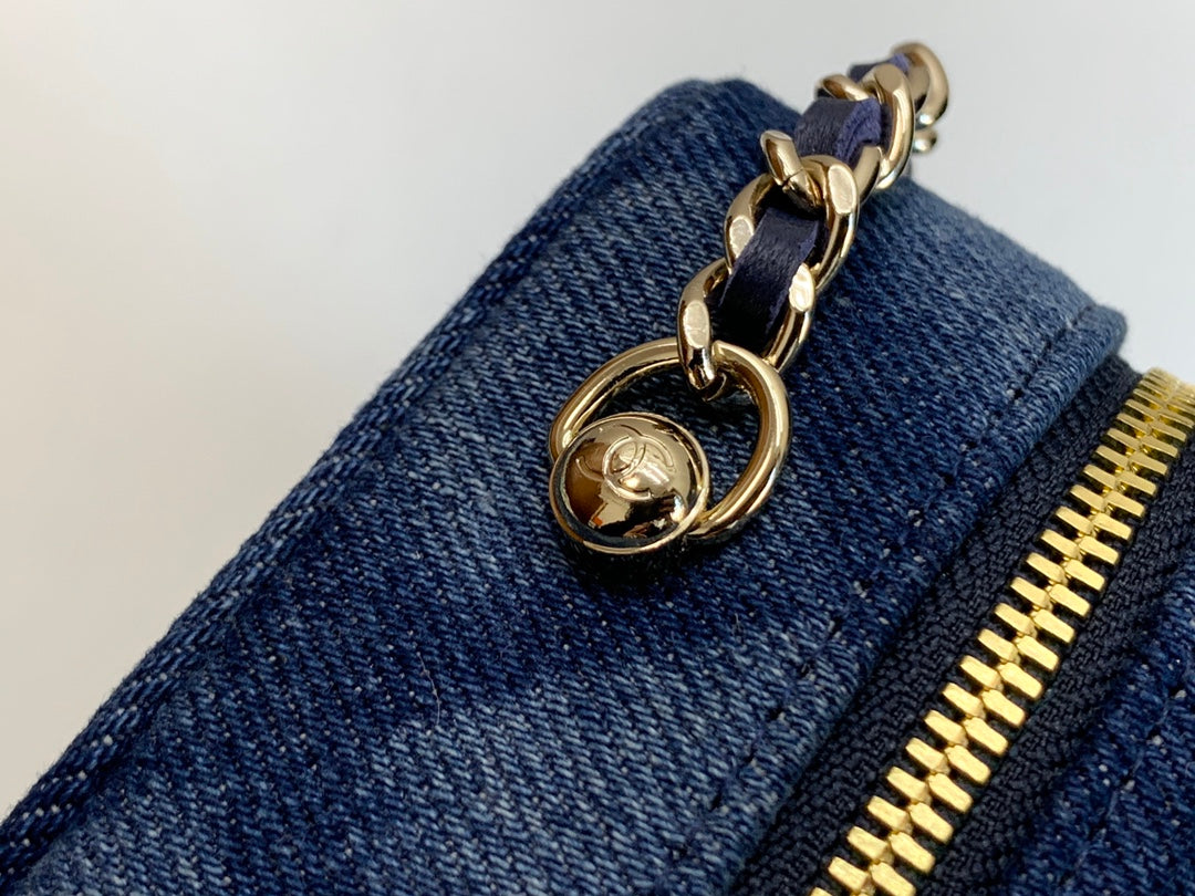 Chanel Blue Quilted Denim Mini Camera Case Bag with Silver-Tone Hardware
