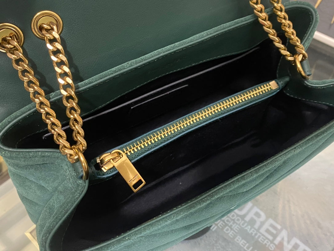 Saint Laurent Small Loulou Shoulder Bag in Quilted Green Suede