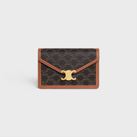 Celine Small Triomphe Wallet in Triomphe Canvas and Calfskin - Tan/Brown