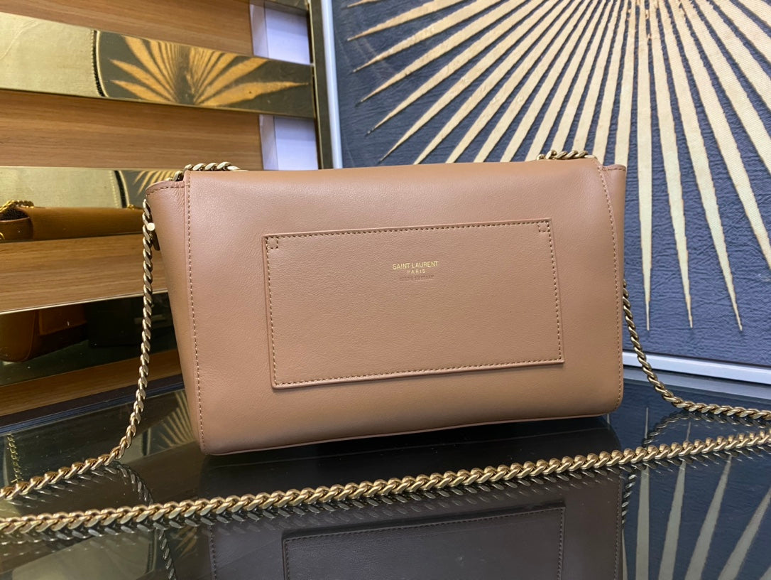 Saint Laurent YSL Small Kate Monogram Shoulder Bag in Tan Leather and Suede