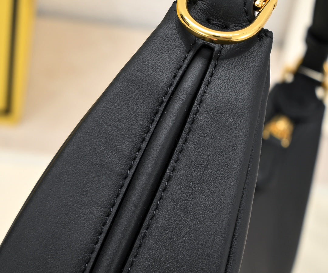 Fendi Fendigraph Small Black Leather Hobo Bag