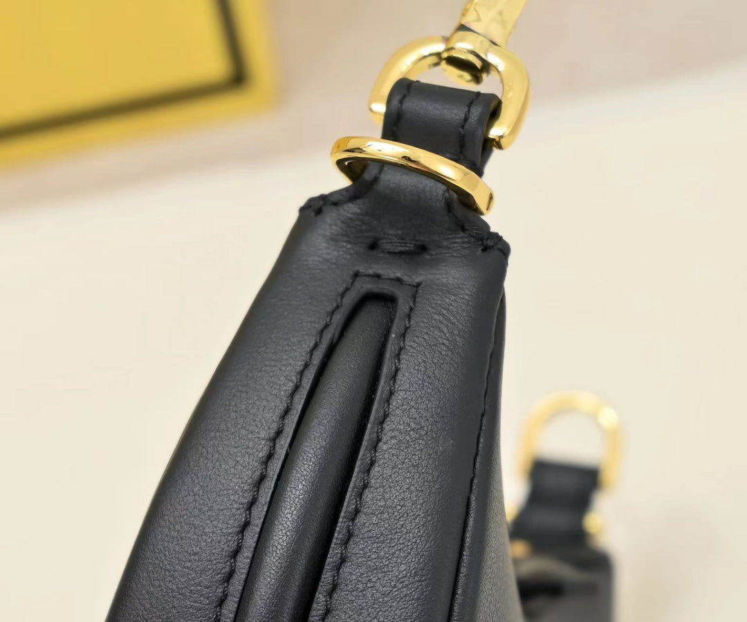 Fendi Fendigraphy Small Black Leather Hobo Bag