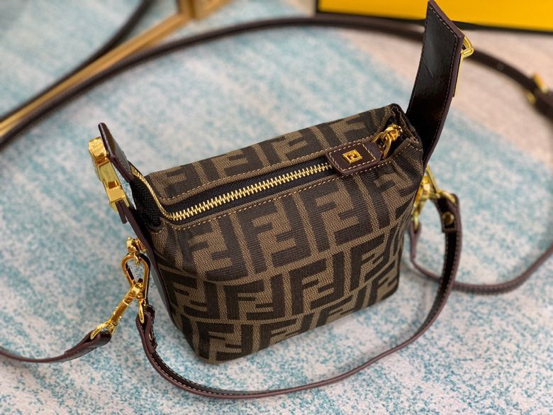 Fendi Nano Baguette Charm FF Zucca Canvas Crossbody Bag - Brown/Tobacco
