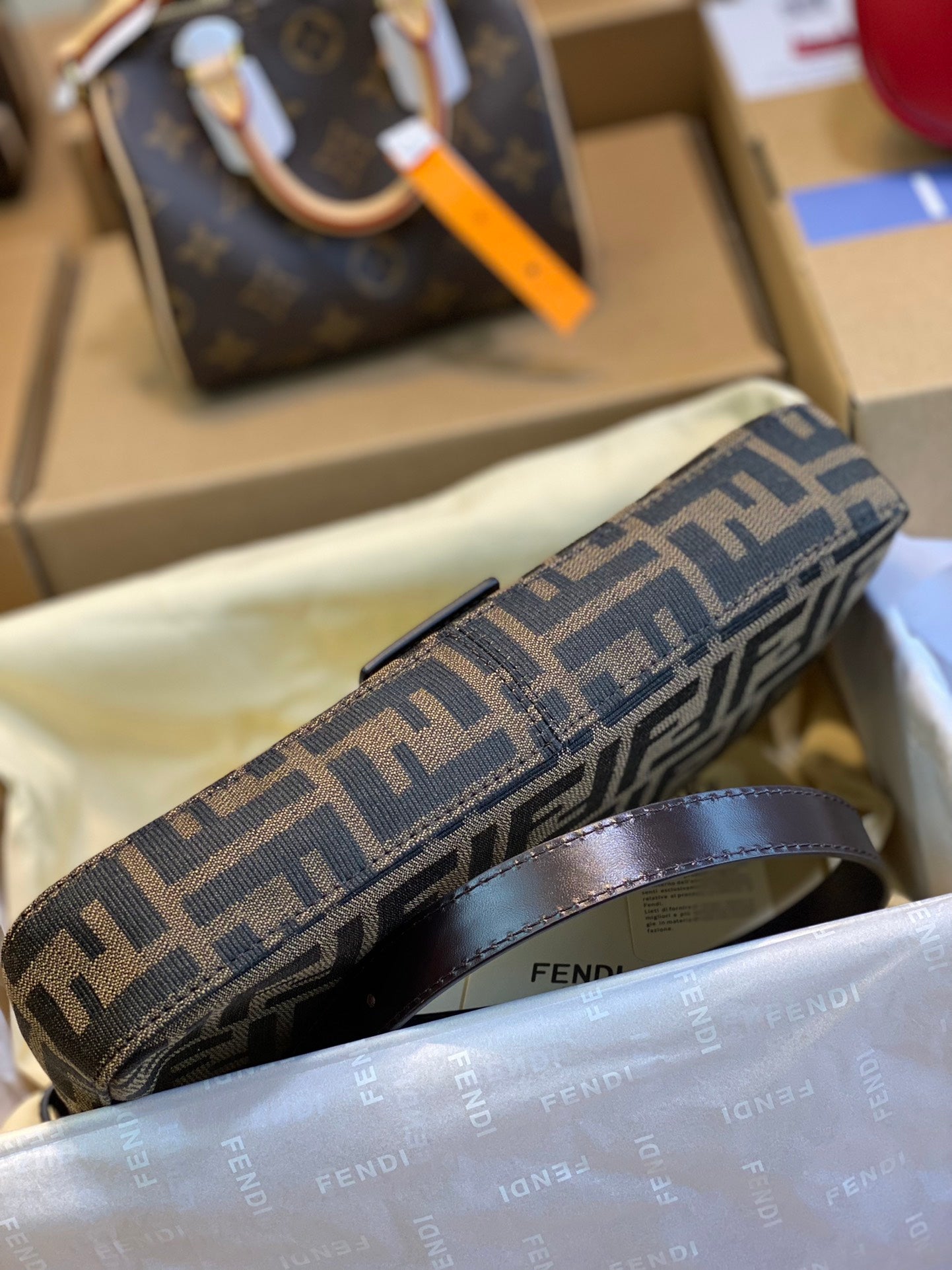 Fendi Zucca Canvas Baguette Shoulder Bag - Brown &amp; Silver