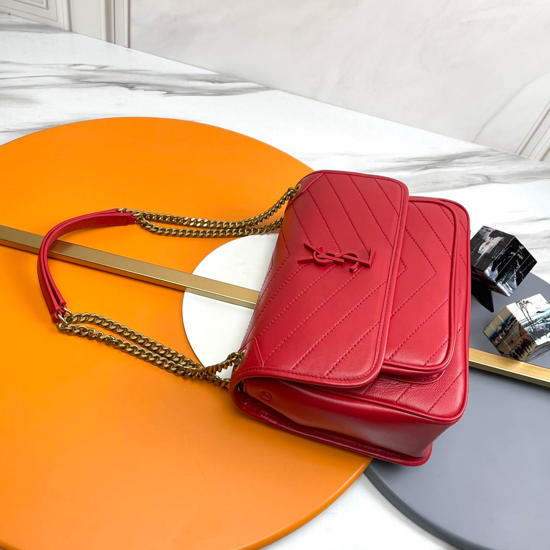 Saint Laurent Niki Medium Quilted Red Leather Shoulder Bag with Gold Hardware