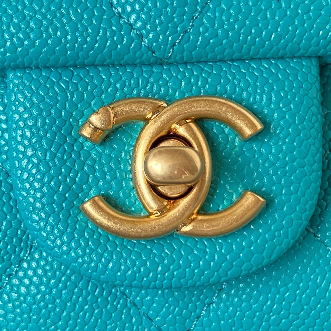 Chanel Teal Quilted Mini Flap Bag with Gold-Tone Heart Charm Chain