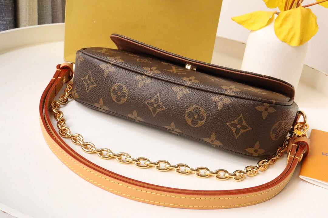 Louis Vuitton Vintage Brown Monogram Canvas Shoulder Bag with Gold Chain