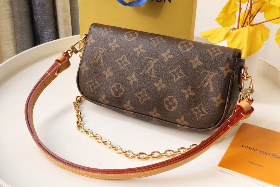 Louis Vuitton Vintage Brown Monogram Canvas Shoulder Bag with Gold Chain
