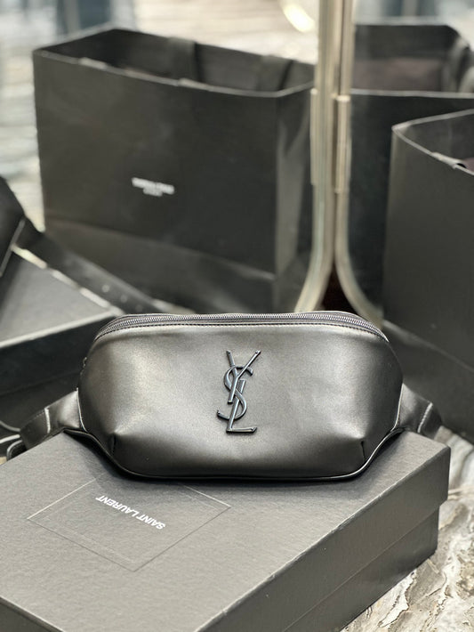 Saint Laurent Monogram Leather Belt Bag - Black with Matte Black Hardware