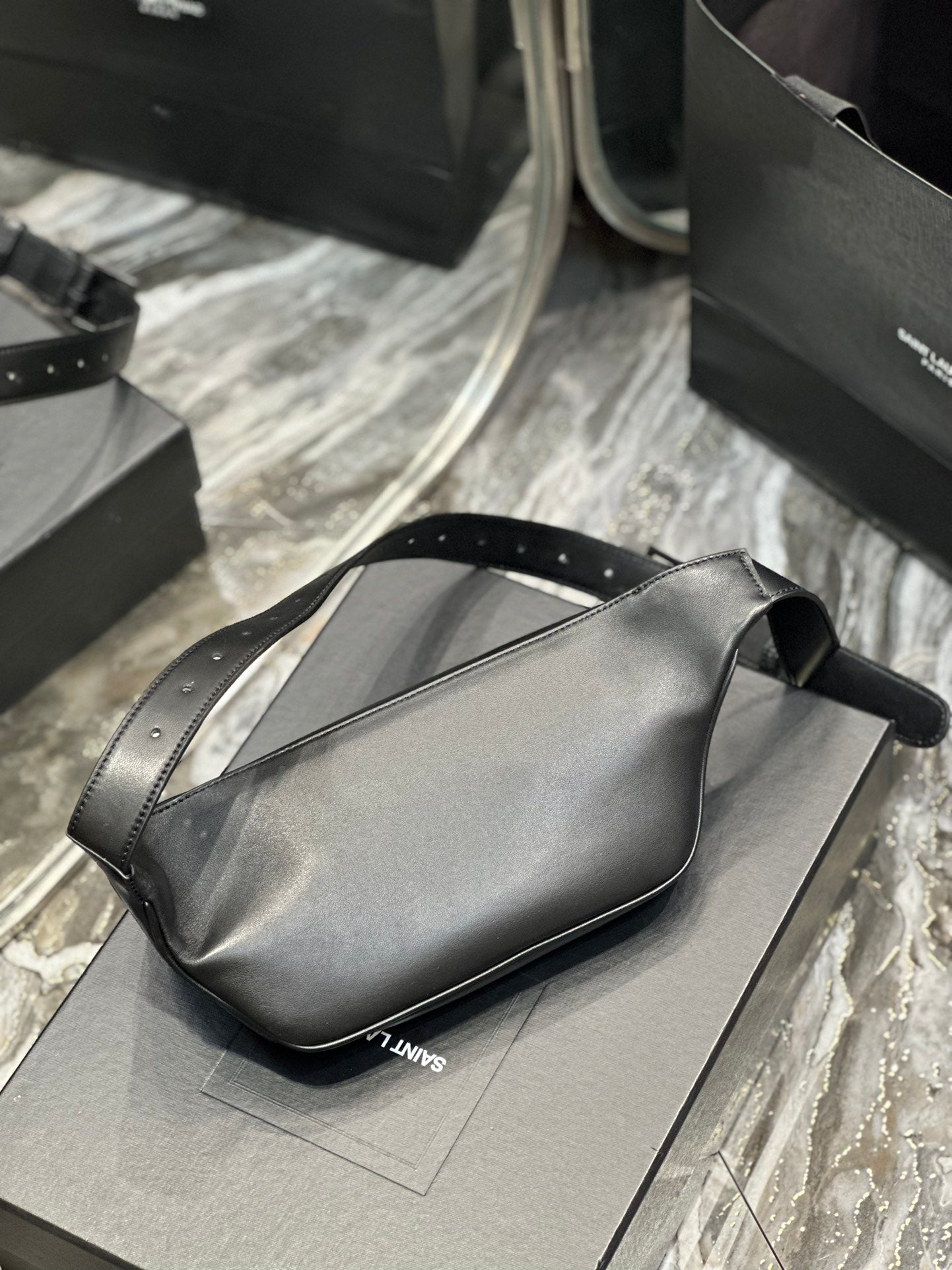 Saint Laurent Monogram Leather Belt Bag - Black with Matte Black Hardware