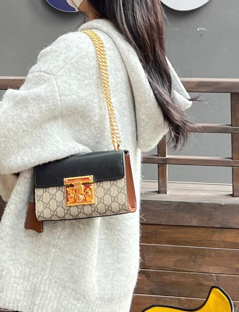 Small GG Monogram Shoulder Bag with Padlock Closure and Gold Chain Strap