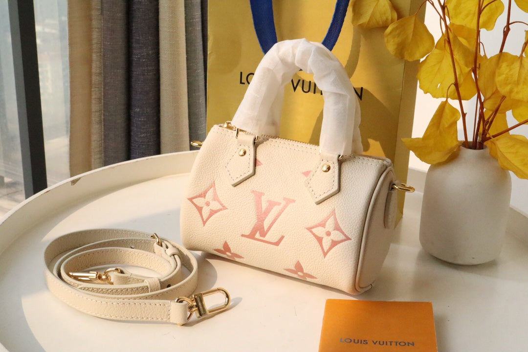 Louis Vuitton Beige Leather Mini Top Handle Handbag with Pink Monogram