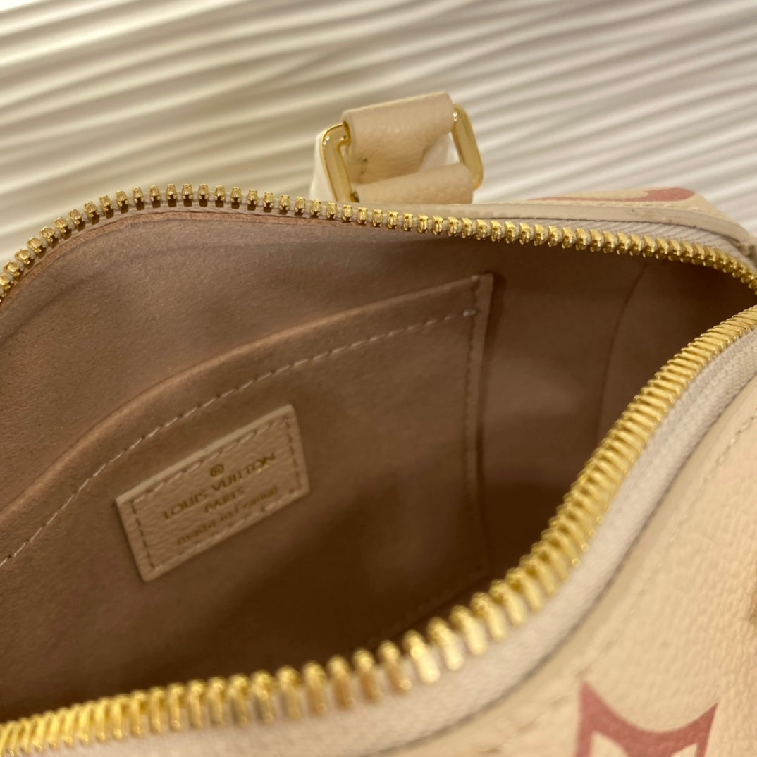 Louis Vuitton Cream and Pink Monogram Embossed Leather Mini Duffle Handbag