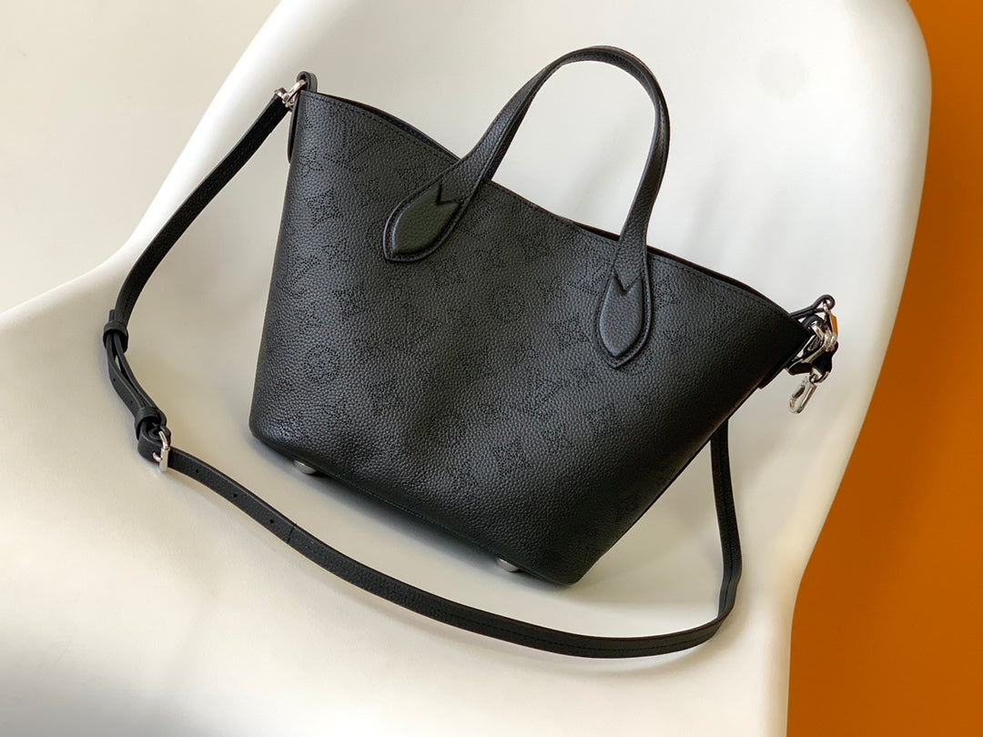 Louis Vuitton Classic Black Embossed Monogram Leather Shoulder Tote Bag