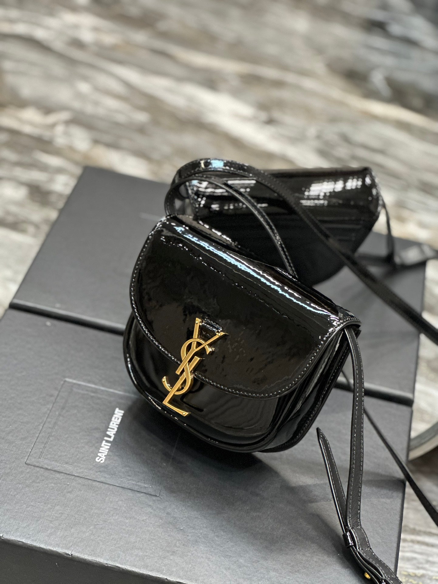 Saint Laurent YSL Kaia Mini Satchel in Black Patent Leather