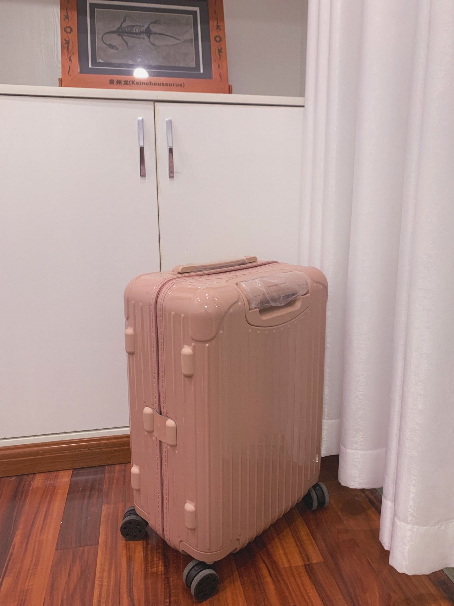 Modern Pastel Pink Ribbed Hardshell Carry-On Travel Suitcase
