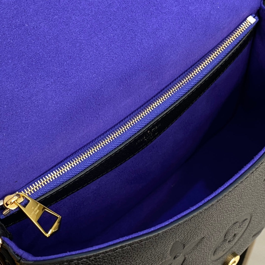 Louis Vuitton Classic Black Textured Leather Shoulder Bag with Gold Buckle