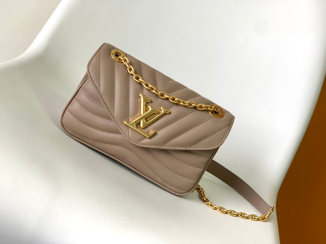 Louis Vuitton Taupe Quilted Leather Crossbody Flap Bag with Gold Chain Strap