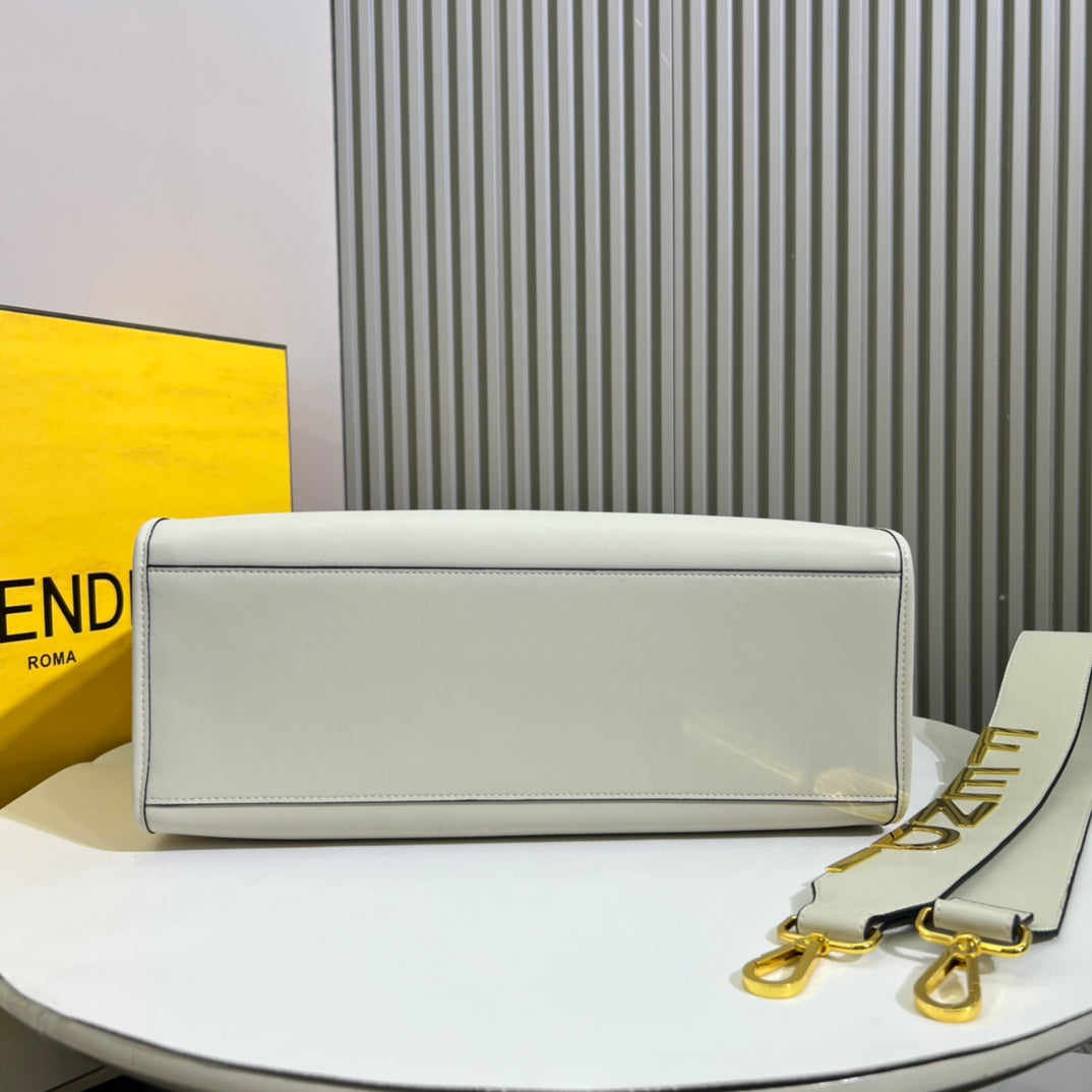 Fendi Sunshine Medium White Leather Tote Bag