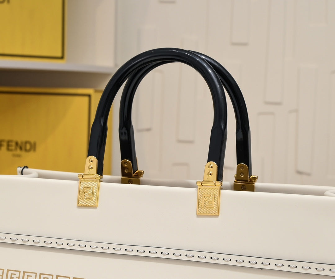 Fendace Sunshine Shopper Tote Bag - White Canvas Logo Bag - Fendi x Versace Collaboration