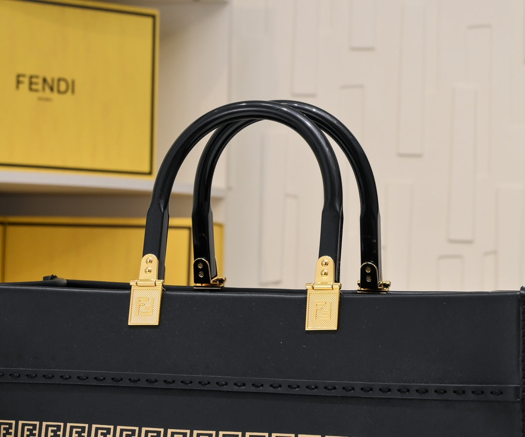Fendace Sunshine Medium Black Leather Tote Bag - Fendi x Versace Collaboration