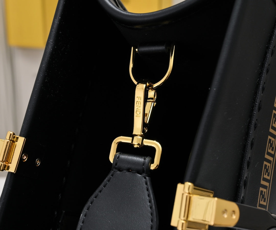 Fendace Black Leather Sunshine Shopper Tote Bag - Fendi x Versace Collaboration