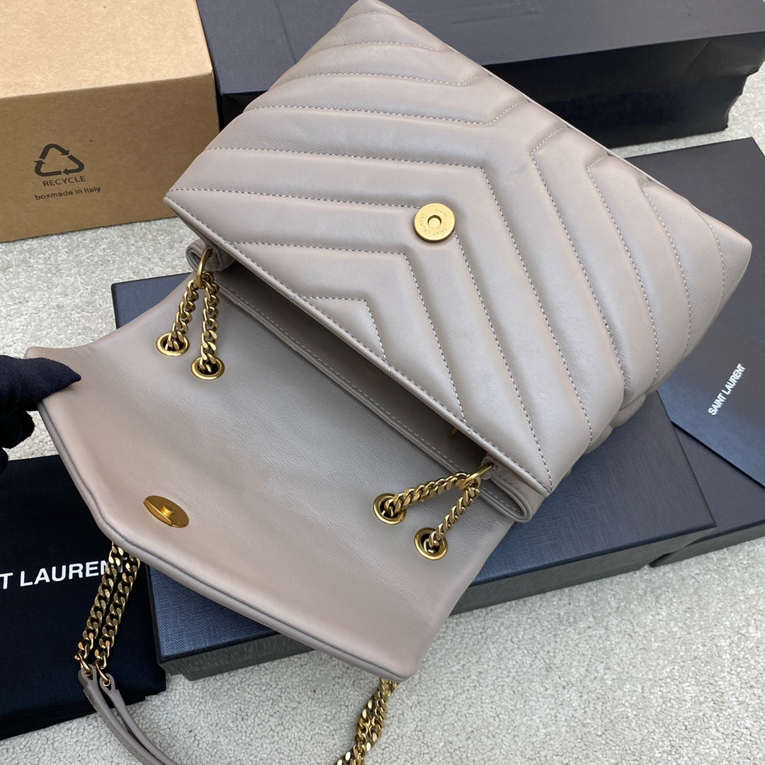 Saint Laurent Loulou Medium Chain Bag in Quilted Leather - Taupe